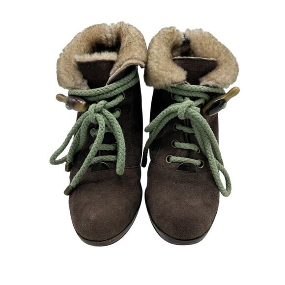 Miss L Fire London Booties Womens Size 8.5 Brown Suede Faux Fur Edgy Boho Artsy - Picture 3 of 10